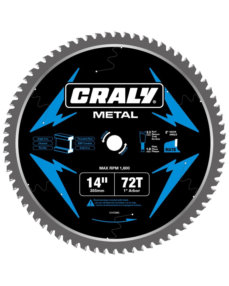 CRALY 14 Inch 72 Teeth Steel and Ferrous Metal Cutting Circular Saw Blade, 1 Inch Arbor, Thin Kerf, Professional Carbide Tipped Blade for Angle Iron, Threaded Rod, EMT Conduit(C1472MC) - Image 1